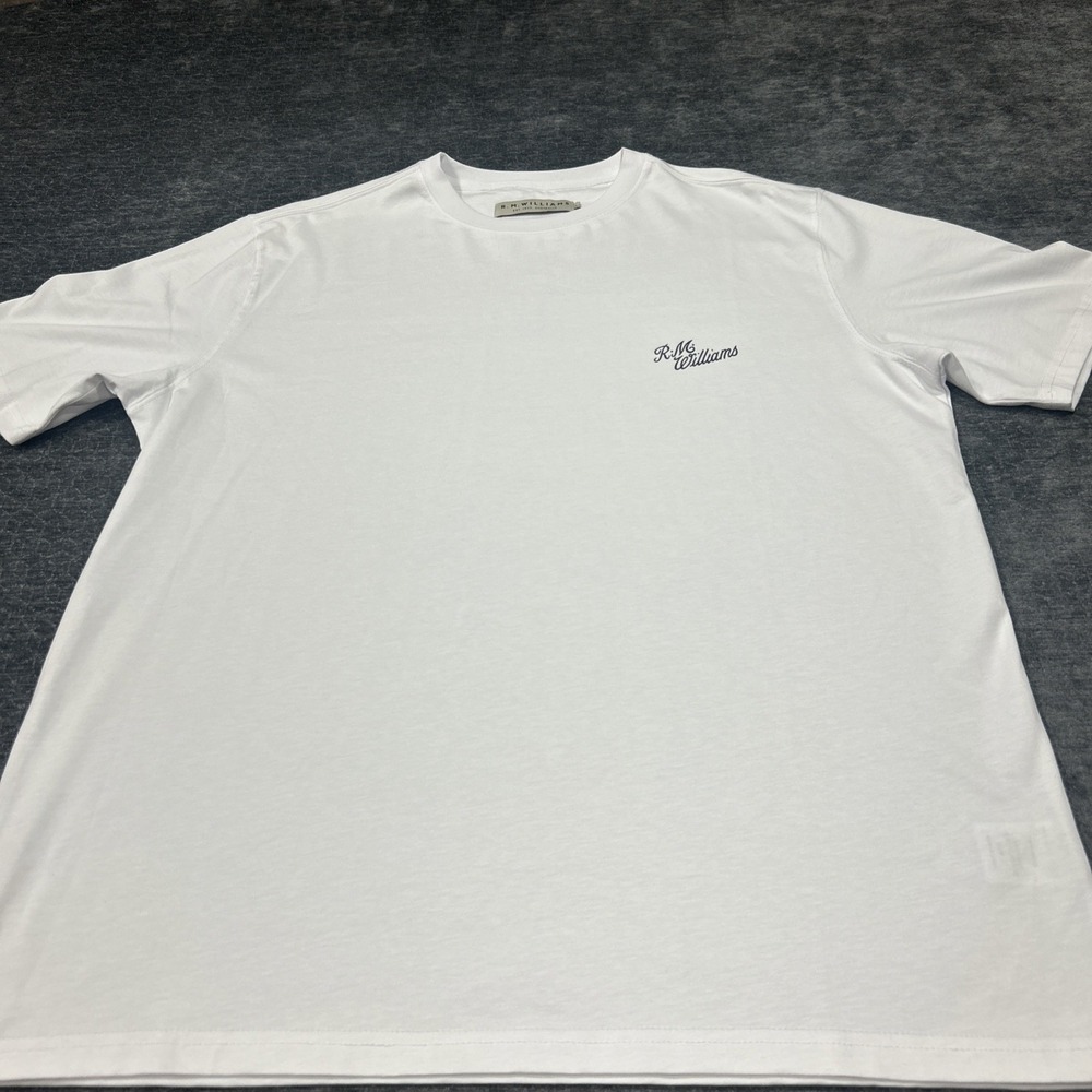 R.M. Williams T Shirt Mens White Longhorn Back‎ Logo Short Sleeve Cotton Large
